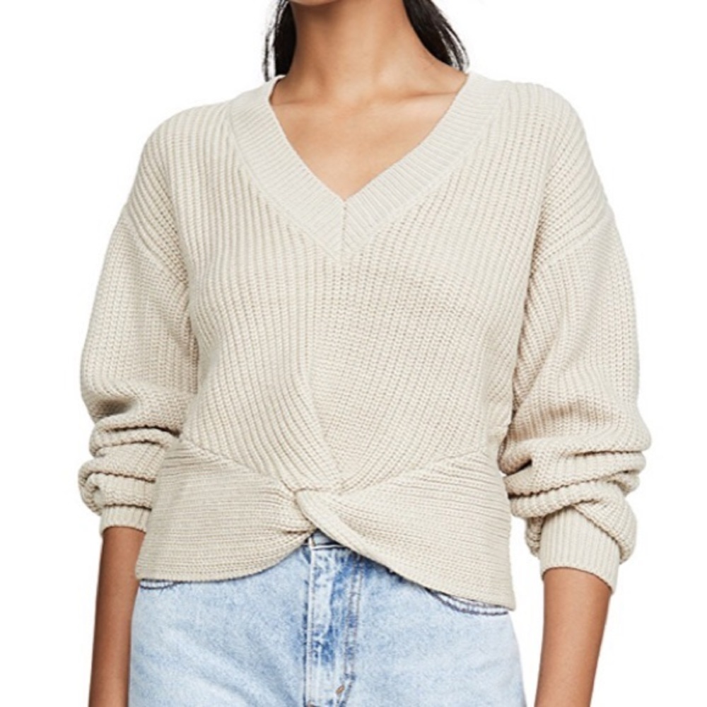 Wayf Varsity front knot sweater